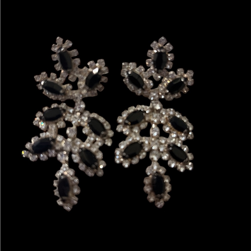 Vintage Black Elegant Black Crystal Cluster Drop Earrings - Picture 1 of 2